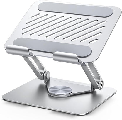 UGREEN Tablet Stand Holder for Desk with 360° Rotating Base Aluminum Dual Rod Support Adjustable Home Office Accessories Compatible with iPad Pro 13 12 11 Air Mini 5 4 3 Phone E-Reader Silver