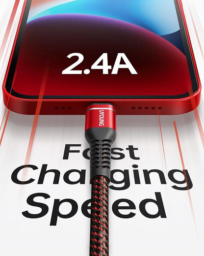 UYOUNG iPhone Charger Cable 3Pack 6FT [Apple MFi Certified] USB to Lightning Cable Nylon Braided Heavy Duty Fast Charging Cord Compatible with iPhone 14/13/12/11/SE/X/XS/XR/8/7/6/6S/iPad - Red