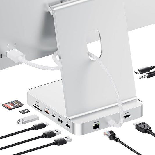 PULWTOP Upgraded 11 in 1 USB C Hub for iMac 24 inch USB Hub 2021 2023 2024 Support M.2 SSD (NOT Included), iMac Hub M1 M3 M4 Accessories, 4K HDMI, 2.5G Ethernet, 5 USB A/C Max 10Gbps, SD/TF - Silver