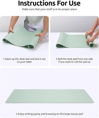 YSAGi Leather Desk Protector, Office Mat, Large Mouse Mat, Non-Slip PU Leather Blotter, Laptop Pad, Waterproof Writing Pad for Office and Home (Pale Green, 31.5" x 15.8")