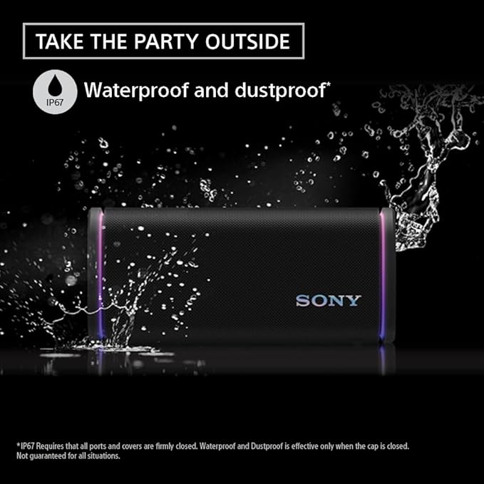 Sony ULT Field 5 Wireless Portable Bluetooth Speaker, IP67 Waterproof, Dustproof, and Rustproof with Enhanced Bass, 25 Hour Battery, 360° Party Light, and Shoulder Strap (SRSULT50B), Black