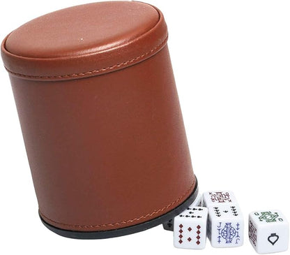 Leatherette Dice Cup with Poker Dice, Felt Lining Quiet Shaker for Playing Yahtzee/Farkle/Liars Dice,