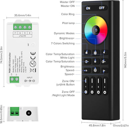 BTF-LIGHTING 5050SMD FCOB COB RGB RF Remote RC03RFB &3PCS C03RF LED Tuya LED Controller Kit 4 Zones RF 2.4GHz Wireless Remote Group Control PWM RGB (+ R G B) 4pin LED Strip DC5V DC12V DC24V