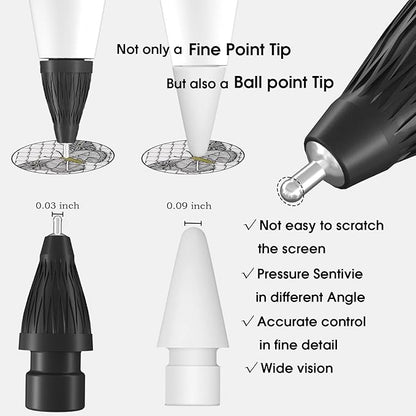 Upgraded Pencil Tips fits for Apple 2nd 1st Gen USB-C iPad Pro Pencil,No Wear Out Fine Point Apple Pen Tip &Noiseless Friction Nib Covers Set, Make iPencil 1 / Pencil 2 Work Like a Charm,Black