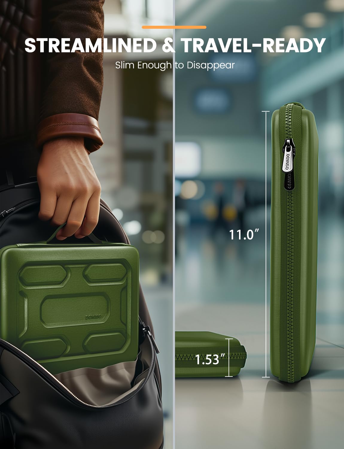 DOMISO 14 inch Laptop Sleeve with Handle Shockproof Computer Bag Waterproof EVA Protective Carrying Case for 14" ThinkPad E480/Yoga 920/13.5" Microsoft Surface Book/HP Pavilion 14 Stream 14, Green