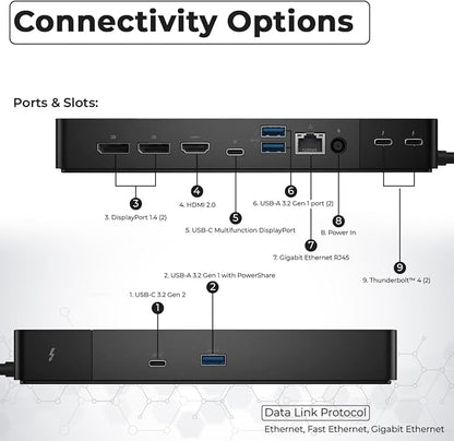 WD22TB4 Dell Docking Station Thunderbolt 4 Dock, 180W AC Adapter, HDMI Cable, DisplayPort Cable, USB-C Cable, Dell Docking Station (Renewed)