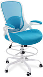 HYLONE 400lbs Heavy Duty Drafting Chair 5" Thickened Seat Office Chair with Flip-Up Armrests Tall Ergonomic Computer Chair with Lumbar Support and Adjustable Footrest Ring Standing Desk Chair (Blue)