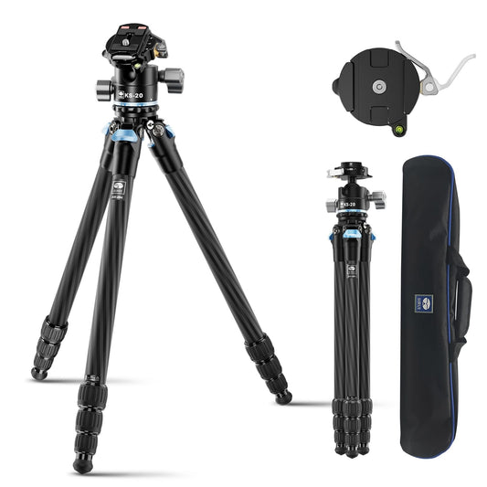 SIRUI 50.2" Carbon Fiber Travel Tripod, Compact Professional Camera Trippod with Low Profile Ball Head, Quick Release System, Load Up to 26.5lbs/12kg, AM-254+KS-20