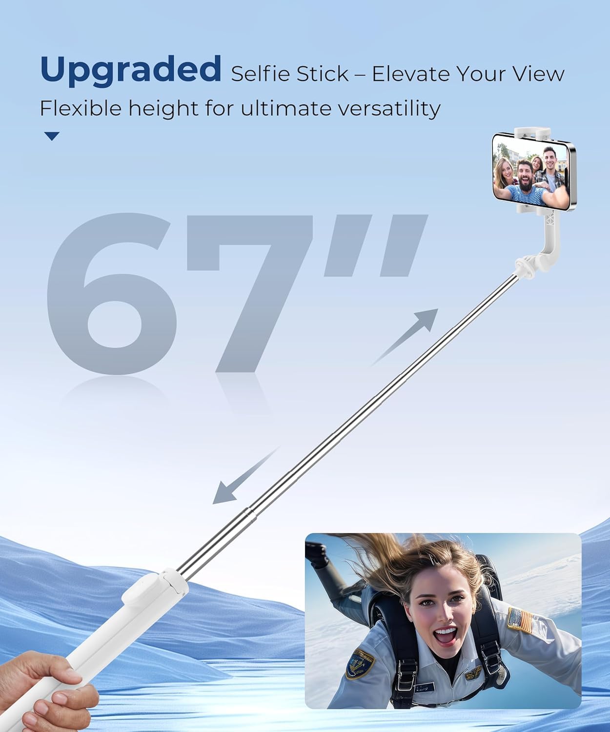 Fuloview 67‘’ Selfie Stick, Phone Tripod with Wireless Remote Control, Portable Selfie Stick Tripod for Photograph, Live Streaming, Video Recording, Compatible with All Cell Phones, White