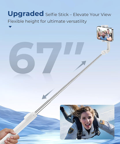Fuloview 67‘’ Selfie Stick, Phone Tripod with Wireless Remote Control, Portable Selfie Stick Tripod for Photograph, Live Streaming, Video Recording, Compatible with All Cell Phones, White