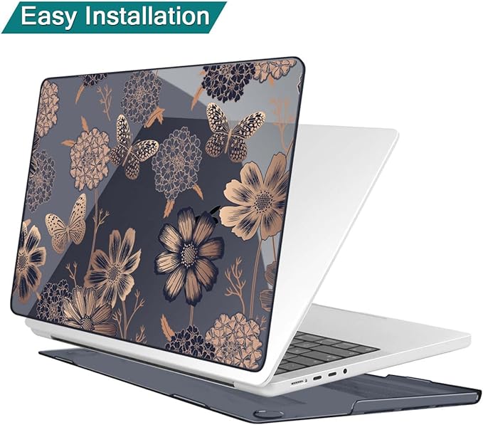 Teryeefi Case for for MacBook Pro 14 Inch M4 M3 M2 M1 (2021 2023 2024 Released) with Keyboard Cover & Screen Protector & OTG Adapter, Flower & Butterfly