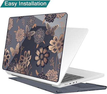 Teryeefi Case for for MacBook Pro 14 Inch M4 M3 M2 M1 (2021 2023 2024 Released) with Keyboard Cover & Screen Protector & OTG Adapter, Flower & Butterfly