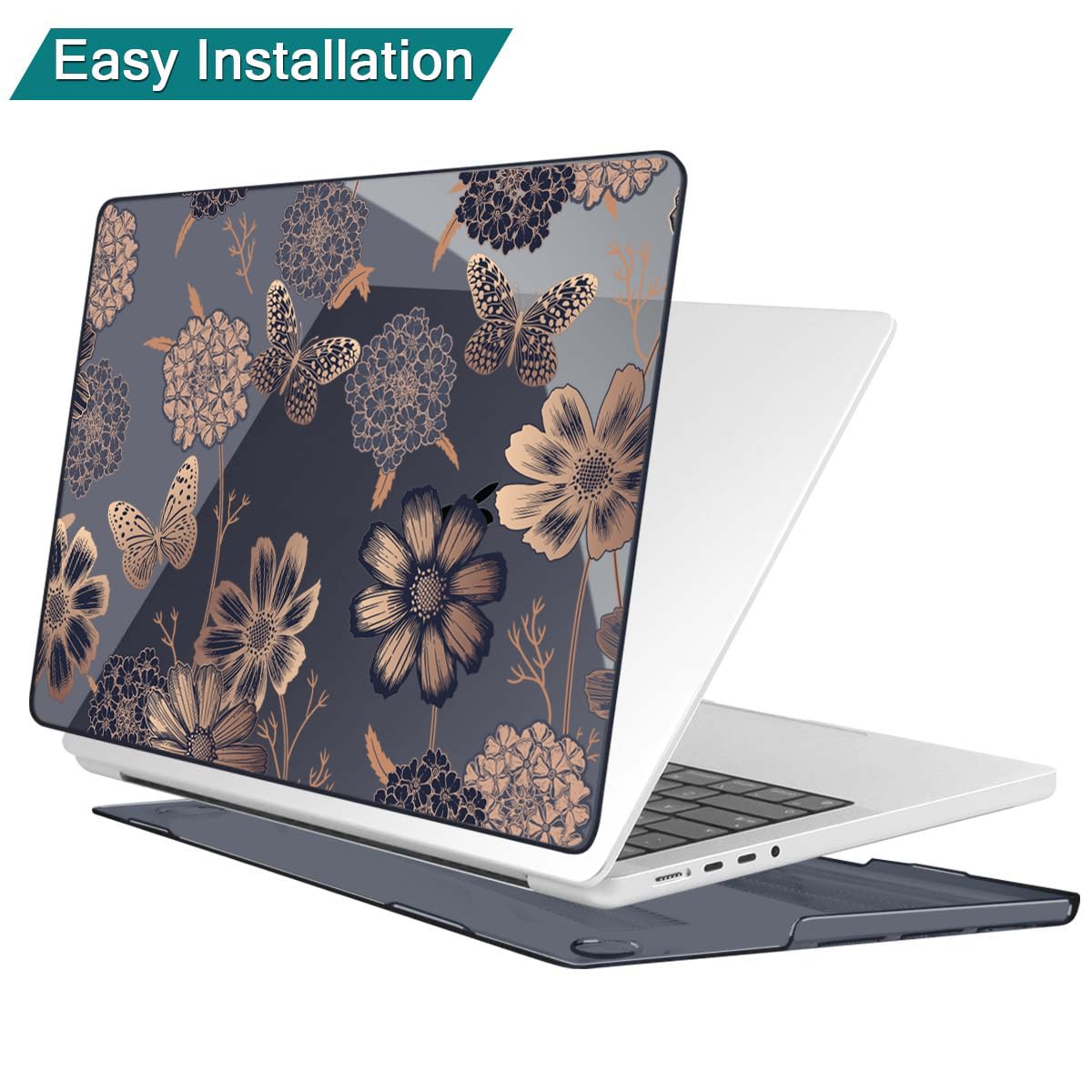 Teryeefi Case for MacBook Pro 14 Inch M5 M4 M3 M2 M1 (2021-2025 2026) Model A3427/A3426/A3434/A3112/A3401/A3185/A2918/A2992/A2779/A2442, Flower & Butterfly