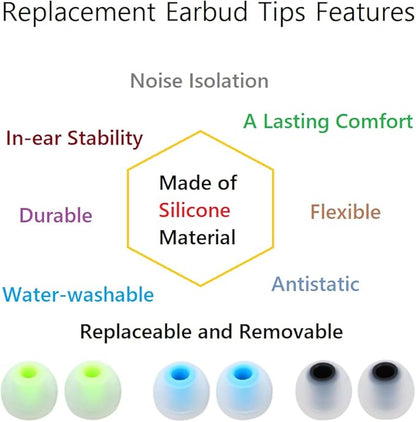 Earbuds Replacement Tips Silicone Earbud Tips Ear Gels Fit for Inner Hole from 3.8mm - 5.1mm Earphones 9 Pairs S/M/L
