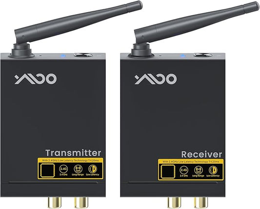 YMOO 2.4Ghz Wireless Audio Transmitter Receiver,192kHz/24bit HiFi Audio,20ms Ultra Low Latency,320ft Long Range RCA Jack Adapter for Speaker/soundbar to TV/PC/CD Player/Computer/Projector
