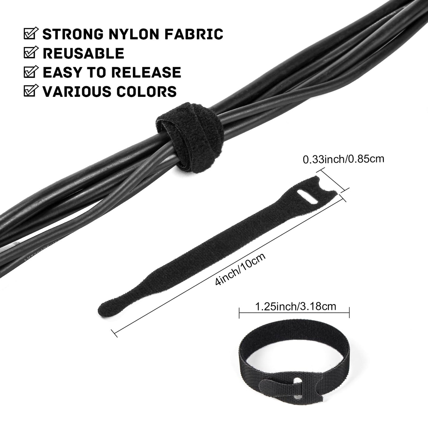 OneLeaf 180Pcs Reusable Cable Ties with Hook and Loop, 4 Inch Wire Ties