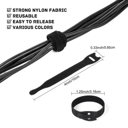 OneLeaf 180Pcs Reusable Cable Ties with Hook and Loop, 4 Inch Wire Ties