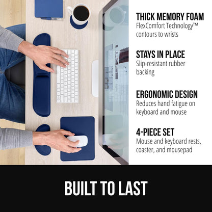 GORILLA GRIP Silky Memory Foam Keyboard Wrist Rest and Mouse Pad for Computer, Ergonomic Typing Support, Desk Office Supplies Gaming Accessories, Hand & Arm Mousepad Cushions and Coaster Set Navy Blue