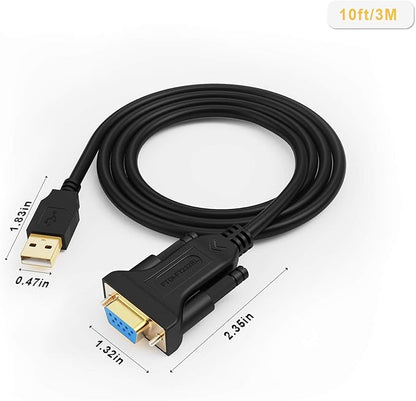 CableCreation USB to RS232 Serial Adapter (FTDI Chip), 10 Feet USB to DB9 Female Converter Cable for Windows 11, 10, 8.1, 8, 7, Vista, XP, 2000, Linux and Mac OS X, macOS, 3 Meters/Black
