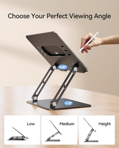 Orlian Foldable Aluminum Laptop Stand Up to 17.3" Laptops, Height Adjustable Portable Ergonomic Computer Holder, Space Saving Desk with Heat Dissipation. Compatible with MacBook/Dell/HP etc, Black