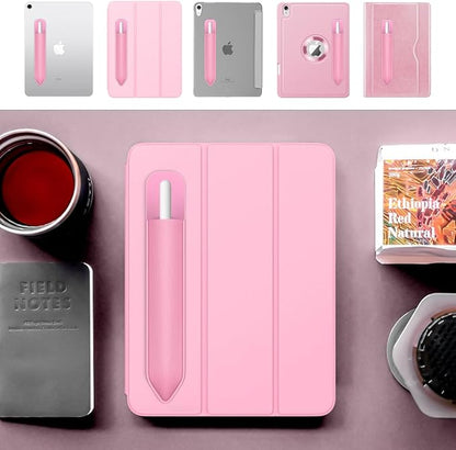 MoKo Pencil Holder Sticker Fit Apple Pencil Pro, Apple Pencil (USB-C), Apple Pencil 1st/2nd Generation, Elastic Pencil Pocket Pouch Adhesive Sleeve Attached to iPad Case for Stylus Pens, Flowers Pink