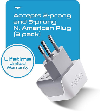 Ceptics Brazil Travel Adapter Plug with Dual Usa Input - Type N (3 Pack - Ultra Compact - Safe Grounded Perfect for Cell Phones, Laptops, Camera Chargers and More - Power Plug (CT-11C)