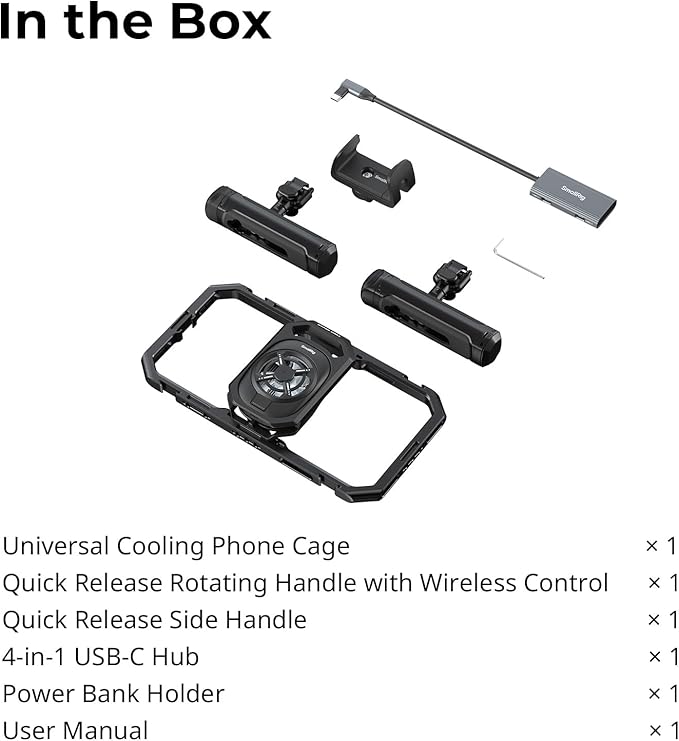 SMALLRIG All-in-One Cooling Dual Handle Phone Cage Kit for iPhone/Android, 15W Active Cooler & 4-in-1 USB-C Hub, Universal Compatibility 2.5-3.1" Phones, for Live Streaming- 5276