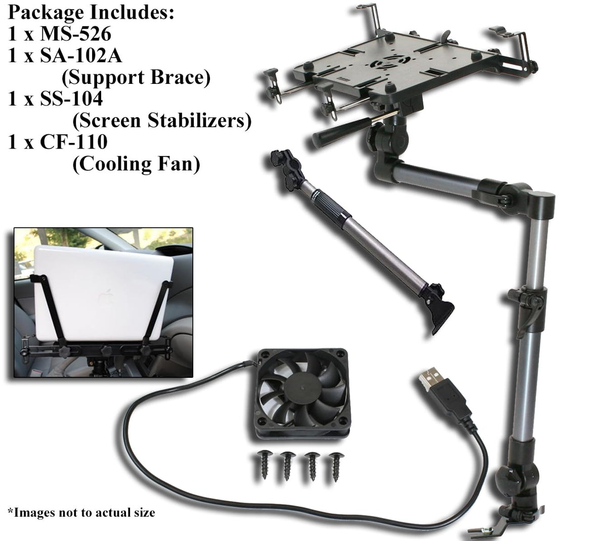 Mobotron MS-526B Heavy Duty Laptop Mount Holder for Cars, Trucks, SUVs, and other Applications with Complete Accessory Package
