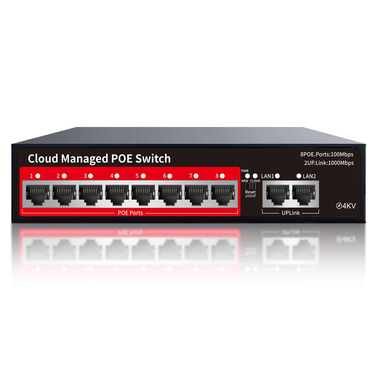 8 Port Gigabit PoE Switch with 2 Gigabit Uplink, 120W Built-in Power, 802.3af/at Compliant, Managed PoE+ Switch Support VLAN, QoS, Fanless Metal, Plug and Play(Desktop/Wall Mount)