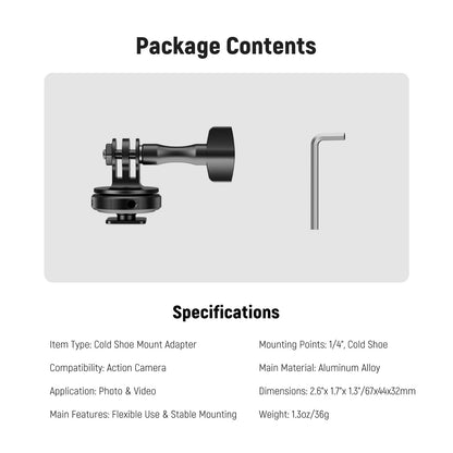 NEEWER Action Camera Cold Shoe Mount Adapter Compatible with GoPro Accessories Go Pro DJI Insta360 AKASO, Metal 1/4" Thread Hot Shoe Mount for Mini Tripod Selfie Stick, 180° Tilt, GP-63