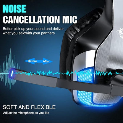 BENGOO V-4 Gaming Headset for Xbox Series X|S, Xbox One, PS5, PC, Mac, Nintendo Switch, Noise Cancelling Over Ear Headphones with Mic, LED Light, 7.1 Surround Sound, Soft Memory Earmuffs, 3.5mm