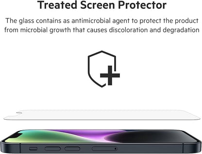 Belkin Tempered Glass Treated Screen Protector for iPhone 14, iPhone 13, & 13 Pro - Scratch-Resistant Impact Protection w/Included Easy Align Tray for Bubble-Free Application
