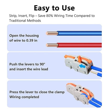 10Pcs 2 to 1 Wire Connectors Small Electrical Cable Splicing Splitter Terminal Block Inline Splice Snap Splicer for Residential Speaker Gauge Push DIY Splicing into 4/6/8/9/10 Way