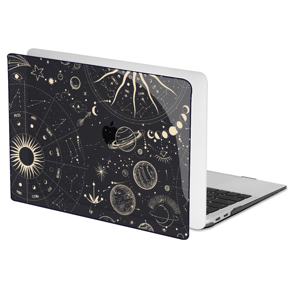 LCMOCICO for MacBook Air 13 inch M1 Case 2021 2020 2019 2018 (Model M1 A2337 A2179 A1932) with Touch ID & Retina Display, Crystal Black Printed Pattern Hard Shell Case Keyboard Cover, Constellation