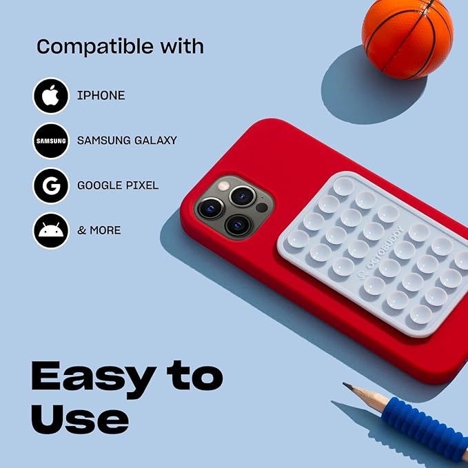 Classic - Silicone Suction Phone Case Adhesive Mount - Hands-Free, Strong Grip Holder for Selfies & Videos - iPhone & Android Compatible - 2.25″ x 3.25″, Blue Ashes