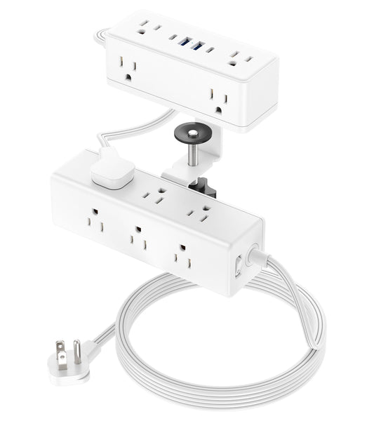 VILONG Dual Layer Desk Clamp Power Strip, 13 Outlets, 20W USB-C, 10FT Cord