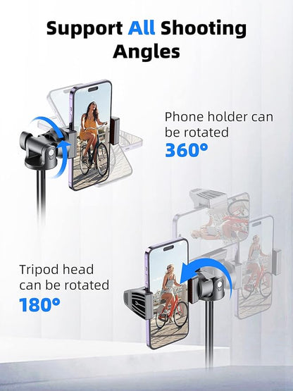 Kaiess 62" Phone Tripod & Selfie Stick, Extendable Photography Light Stand with Wireless Remote, Solidest, Portable, Lightweight, Compatible with iPhone/Android Phone