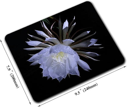 Night Blooming Flower Mouse Pad, Flawless White Flowers Mousepad for Design, Anti-Slip Rubber Base Wireless Mouse Pads for Laptop