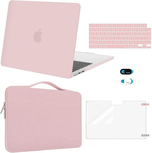 MOSISO Compatible with MacBook Air 13 inch Case M5 2026 M4 2025 M3 M2 2024-2022 A3449 A3240 A3113 A2681,Hard Shell&Sleeve Bag&Keyboard Skin&Webcam Cover&ScreenFilm for MacBook Air 13.6, Baby Pink