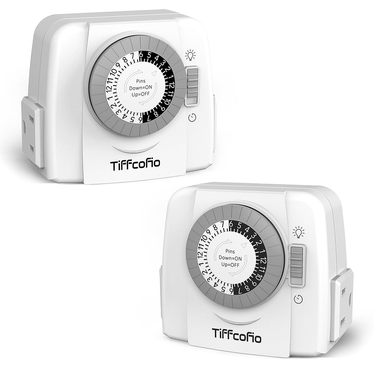 TiFFCOFiO Indoor Mechanical Outlet Timer, 3 Prong Timers for Electrical Outlets, 24-Hour Programmable Plug in Christmas Light Timer, ETL Listed (2 Pack)