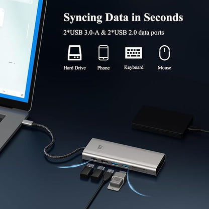 USB C Docking Station, Minthouz 12-in-1 Laptop Docking Station Dual Monitor with Dual 4k HDMI+8k DisplayPort+10Gbps, 3 USB A/C, 100W PD, Ethernet, SD/TF, Audio, USB C Hub for MacBook/Dell/HP/Surface