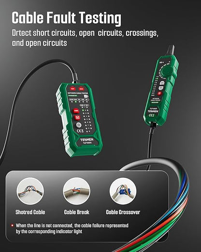 TESMEN TLP-900AR Network Cable Tester, RJ11 RJ45, for CAT5/6/POE/STP, Multi-function Cable Tracer with Pairing, Continuity, QC&NCV, Suitable for Ethernet, Telephone, Wire maintenance and sorting-Green