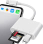 OPxjzws SD Card Reader for iPhone, SD Card Adapter with Lightening & USB C Dual Connectors Plug&Play Supports microSD, SD and USB-A OTG, Portable Trail Camera Memory Reader for iPhone Mac MacBook iPad