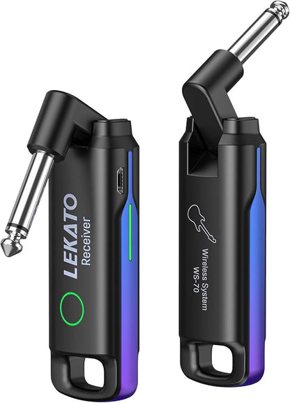 LEKATO Wireless Guitar System UHF Wireless Guitar Transmitter Receiver Rechargeable Audio Wireless Guitar Transmitter and Receiver with 70 Channels Wireless for Guitar Bass Electric Instruments (Blue)