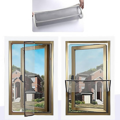 VKX Adjustable DIY Magnetic Window Screen, Fiberglass Mesh, Strong(720GS) Magnetic Strips, White Frames Grey Mesh, Suitable for Various Types of Screen Windows (48 "x 60")