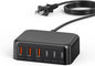 USB C Fast Charger, 100W GaN 6 Port Type USB C Charging Station Hub Block Cube, Wall Charger Power Strip Adapter Plug for iPad iPhone 16 15 14 13 12 Pro Max Pixel Note Galaxy, 5ft Cord