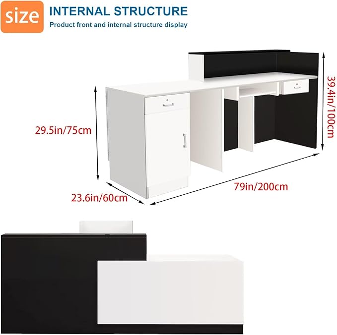 Reception Desk with Counter Modern Checkout Counter with Lockable Drawer Keyboard Tray Receptionist Desk for Office Salon Reception Table N Right 79inch/200cm