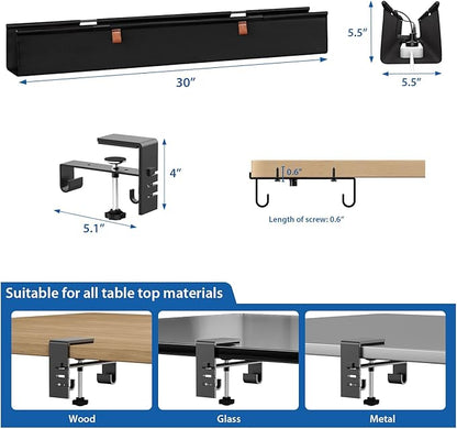 Zilink No Dril Under Desk Cable Management Tray 30" Standing Desk Cable Management Clamp/Screw Mount Under Table Cord Premium Fabric Wire Organizer Management for Home Office