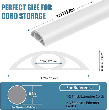 Floor Cord Covers for Wires 12FT Cable Hider Wire Cover Self Adhesive Cord Hider Floor for Offices, Homes, Workshops, Warehouses Cable Cavity 0.3" W x 0.3" H