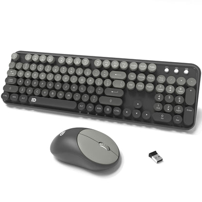 Wireless Keyboard and Mouse Combo, Retro Typewriter Style Round Keys, 2.4G Wireless Black and Grey Keyboard with Clicky Bubble Keys for PC Laptop and Desktop